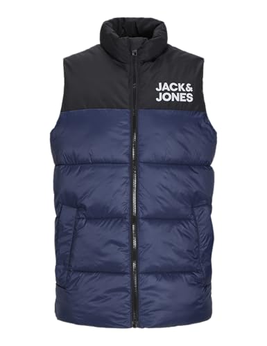 JACK & JONES JUNIOR JJETOBY Bodywarmer Collar SN JNR 12236914,Navy Blazer/Print:White Jack & Jones Logo On Chest,164 von JACK & JONES