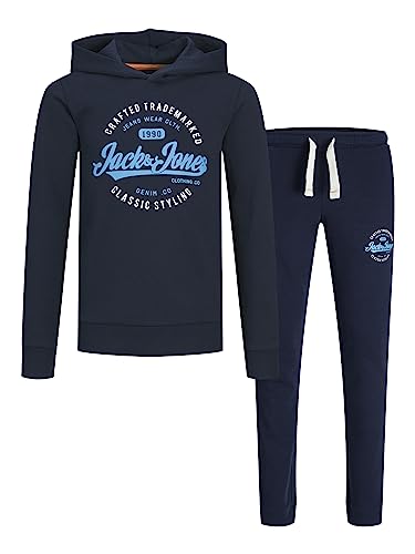 JACK&JONES JUNIOR Jungen JJMIKK Sweat Hood Set JNR Jogginganzug, Navy Blazer/Pack:Set Pack, 128 cm von JACK & JONES