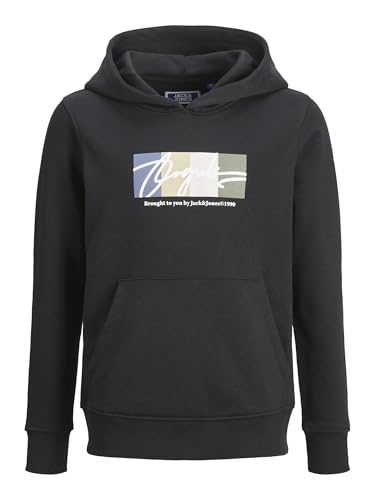 JACK&JONES JUNIOR Jungen JORPORTLAND Block Branding Sweat H JNR Kapuzenpullover, Black, 140 cm von JACK & JONES