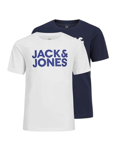 JACK & JONES JUNIOR Jungen Jjecorp logo t-shirt med rund hals 2pk Jnr T Shirt, Navy Blazer/Pack:navy Blazer Large Print + White Large Print, 176 EU von JACK & JONES