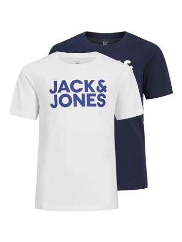 JACK & JONES JUNIOR Jungen Jjecorp logo t-shirt med rund hals 2pk Jnr T Shirt, Navy Blazer/Pack:navy Blazer Large Print + White Large Print, 176 EU von JACK & JONES