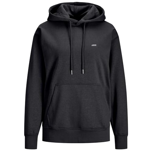 JACK & JONES Damen Jxabbie Rlx Ls Every Hood Swt Noos Kapuzenpullover, Black/Print:white Jjxx Logo, M von JACK & JONES