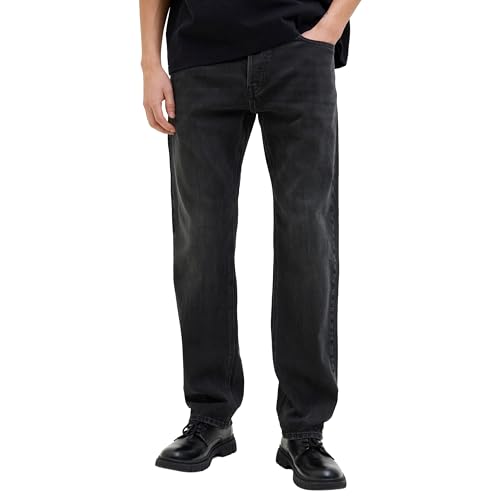 JACK & JONES Jeans Herren Stretch – Schwarze Jeans Herren im Tapered Fit aus elastischem Denim mit Knopfleiste, Mid Rise Bund, 5-Pocket-Stil, Bequeme Hose für Alltag & Freizeit von JACK & JONES