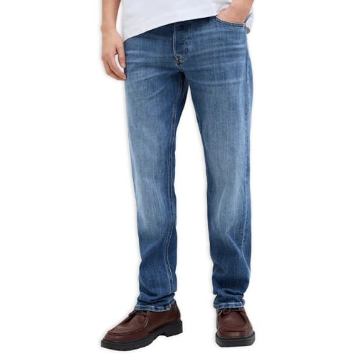 JACK & JONES Jeans Herren Stretch – Tapered Jeans Herren Hose aus Stonewashed Denim mit Knopfleiste, Mid Rise Bund, 5-Pocket, Bequeme Hose in Blau für Alltag & Freizeit von JACK & JONES