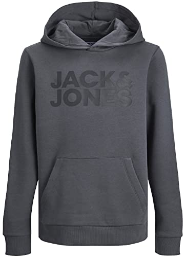 JACK & JONES Jungen Jjecorp Logo Sweat Hood Noos Jr Kapuzenpullover, Grau (Asphalt Print Black), 152 von JACK & JONES