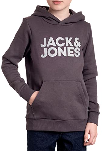 JACK & JONES Jungen Jjecorp Logo Sweat Hood Noos Jr Kapuzenpullover, Grau (Asphalt Print Grey), 152 von JACK & JONES