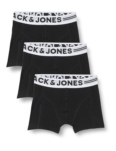 JACK&JONES Jungen Sense Trunks 3-Pack NOOS MNI Bade-Boxershorts, Black/Detail:Black-Black, 128 cm von JACK & JONES