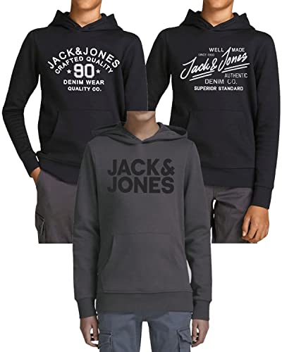 JACK & JONES Junior Kinder Hoodie 3er Set - Größe 128 bis 176 - Kapuzen-Pullover für Kids - Mehrfach-Pack mit Motiven und Farben (Jr 3er Hood Mix 4, 152)(Bar Bla 90/ Bar Bla JJ/ 841 Asp-Bla - 152) von JACK & JONES