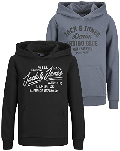 JACK & JONES Junior Kinder Hoodie Set - Größe 128 bis 176 - Kapuzen-Pullover für Kids - Pulli im Mehrfach-Pack mit verschiedenen Motiven und Farben (Jr Doppelmix 8 (Bar Slate/Bar BlackJJ, 176)) von JACK & JONES