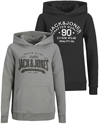 JACK & JONES Junior Kinder Hoodie Set - Größe 128 bis 176 - Kapuzen-Pullover für Kids - Pulli im Mehrfach-Pack mit verschiedenen Motiven und Farben (Jr Doppelmix 1 (Bar SED/Bar Black 90, 140)) von JACK & JONES