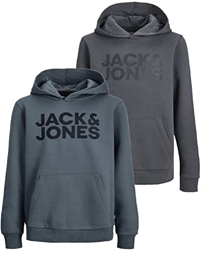 JACK & JONES Junior Kinder Hoodie Set - Größe 128 bis 176 - Kapuzen-Pullover für Kids - Pulli im Mehrfach-Pack mit verschiedenen Motiven und Farben (Jr Doppelmix 18 (841 Asph-Bl / 841 Slate, 128)) von JACK & JONES