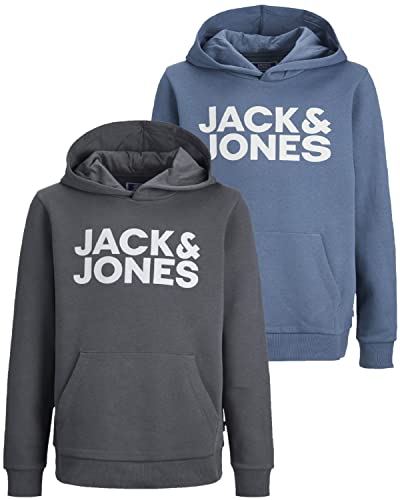 JACK & JONES Junior Kinder Hoodie Set - Größe 128 bis 176 - Kapuzen-Pullover für Kids - Pulli im Mehrfach-Pack mit verschiedenen Motiven und Farben (Jr Doppelmix 19 (841 China / 841 Asph-Grey, 152)) von JACK & JONES