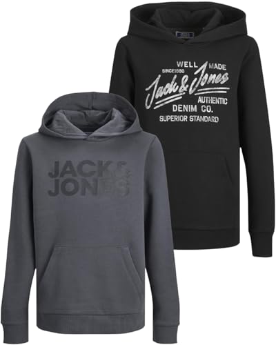 JACK & JONES Junior Kinder Hoodie Set - Größe 128 bis 176 - Kapuzen-Pullover für Kids - Pulli im Mehrfach-Pack mit verschiedenen Motiven und Farben (Jr Doppelmix 25 (841 Asph-BL / Black02, 128)) von JACK & JONES