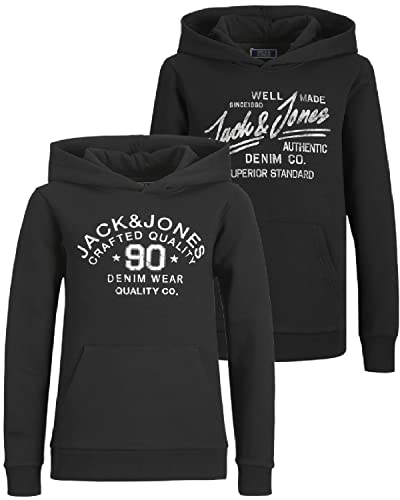 JACK & JONES Junior Kinder Hoodie Set - Größe 128 bis 176 - Kapuzen-Pullover für Kids - Pulli im Mehrfach-Pack mit verschiedenen Motiven und Farben (Jr Doppelmix 9 (Bar BlackJJ/Bar Black90, 128)) von JACK & JONES