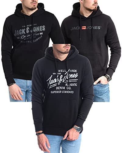 JACK & JONES Kapuzenpullover 3er Pack Hoodie Sweat Shirt Langarm Herren mit Druck - 3er Hood Mix 12 - L (Corvin Black / 054 Black-Asphalt/Mika Black OPT02 - L) von JACK & JONES