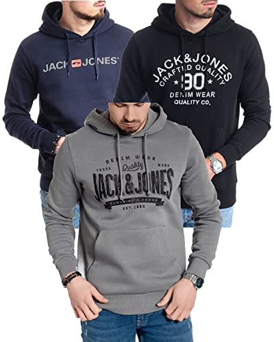 JACK & JONES Kapuzenpullover 3er Pack Hoodie Sweat Shirt Langarm Herren mit Druck - 3er Hood Mix 13 - L (054 Navy-Grey/Mika Black OPT06 / Mika Sedona - L) von JACK & JONES
