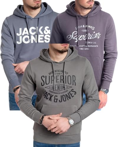 JACK & JONES Hoodie 3er-Set Herren - Pullover mit Kapuze Sweatshirt für Männer - 3er Hood Mix 20 (840 China Blue/Mika Asphalt/Corvin Sedona Sup. - S) von JACK & JONES
