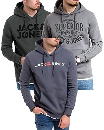 JACK & JONES Kapuzenpullover 3er Pack Hoodie Sweat Shirt Langarm Herren mit Druck - 3er Hood Mix 3 - S (840 Dark Slate/Corvin Sedona SUP / 054 Dark Slate-White - S) von JACK & JONES