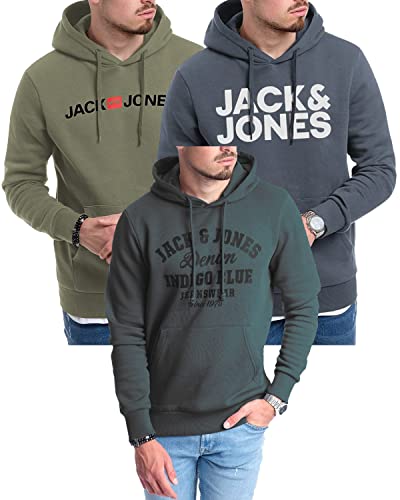 JACK & JONES Kapuzenpullover 3er Pack Hoodie Sweat Shirt Langarm Herren mit Druck - 3er Hood Mix 6 - M (054 Seaspray / 840 China/Mika Dark Slate - M) von JACK & JONES