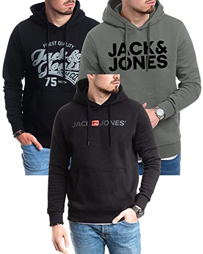 JACK & JONES Kapuzenpullover 3er Pack Hoodie Sweat Shirt Langarm Herren mit Druck - 3er Hood Mix 8 - XL (Mika Black 07/840 Sedona-Black / 054 Black-Grey - XL) von JACK & JONES