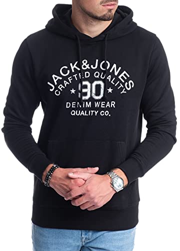 JACK & JONES Herren Hoodie Pullover mit Kapuze Sweatshirt Kapuzenpullover für Männer aus Baumwolle mit Logo/Auswahl an Designs und Farben (Black Mika 6, 3XL) von JACK & JONES