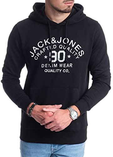 JACK & JONES Herren Hoodie Pullover mit Kapuze Sweatshirt Kapuzenpullover für Männer aus Baumwolle mit Logo/Auswahl an Designs und Farben (Black Mika 6, L) von JACK & JONES