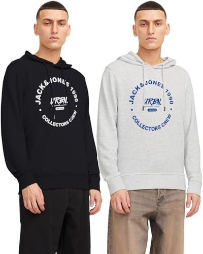 JACK & JONES Herren Hoodie Pullover mit Kapuze Sweatshirt Kapuzenpullover für Männer aus Baumwolle mit Logo/Auswahl an Designs und Farben (Doppelpack Hood 8 (Simon, XL)) von JACK & JONES