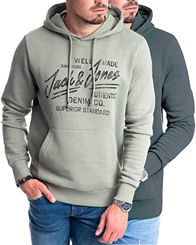 JACK & JONES Herren Hoodie Pullover mit Kapuze Sweatshirt Kapuzenpullover für Männer aus Baumwolle mit Logo/Auswahl an Designs und Farben (Doppelpack Hood 8 (Mika Seasp/Mika Slate, XXL)) von JACK & JONES