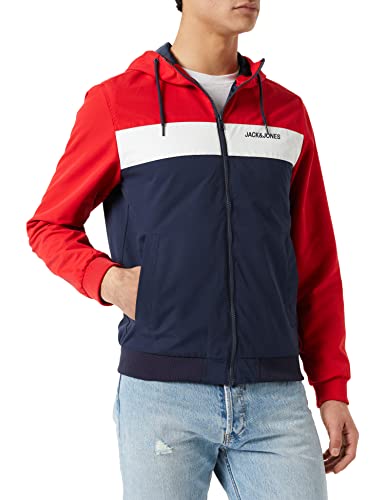 JACK & JONES Herren JJERUSH Hood Bomber NOOS 12200208, True Red, L von JACK & JONES