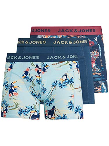 Jack & Jones Herren JACTROPIC Pineapple Trunks 3 Pack Boxershorts, Slate Rose/Detail:Ensign Blue solid-Sea Angel, M von JACK & JONES