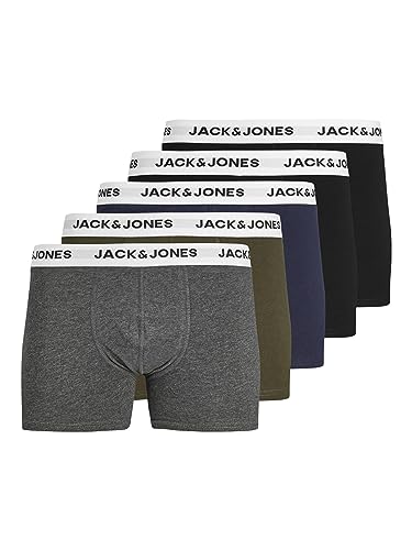 JACK & JONES Herren Boxershort JACBASIC White WB Trunks 5er Pack S M L XL XXL, Größe:XXL, Farbe:Forest Night Navy Blazer - Dark Grey Melange - Black - Black 12214455 von JACK & JONES