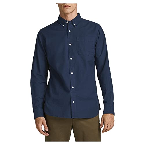 JACK & JONES Herren Freizeit Hemd JPRBROOK Oxford Slim Fit Weiss Blau XS-XXL, Größe:L, Farbe:Navy Blazer Slim FIT 12192150 von JACK & JONES