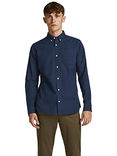 JACK & JONES Herren Freizeit Hemd JPRBROOK Oxford Slim Fit Weiss Blau XS-XXL, Größe:XS, Farbe:Navy Blazer Slim FIT 12192150 von JACK & JONES