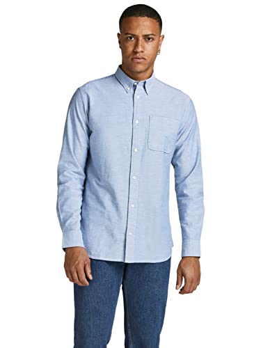 JACK & JONES Herren Freizeit Hemd JPRBROOK Oxford Slim Fit Weiss Blau XS-XXL, Größe:XXL, Farbe:Cashmere Blue Slim FIT 12192150 von JACK & JONES