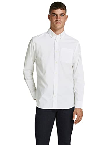 JACK & JONES Herren Freizeit Hemd JPRBROOK Oxford Slim Fit Weiss Blau XS-XXL, Größe:XXL, Farbe:White Slim FIT 12192150 von JACK & JONES