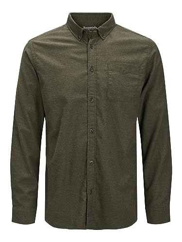 Herren Jack & Jones Twill Hemd Shacket | Basic Langarm Freizeit Shirt | Einfarbig mit Brusttasche JJECLASSIC, Farben:Grün, Größe Hemd:M von JACK & JONES