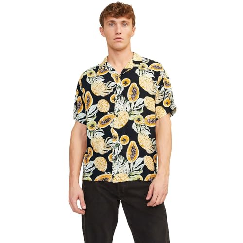 JACK & JONES Herren Hemd Locker geschnitten 12250537,Schwarz,S von JACK & JONES