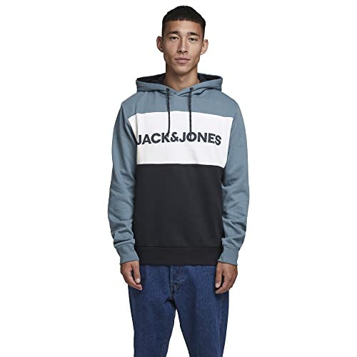 JACK & JONES Herren JJELOGO Blocking Sweat Hood, China Blue , XS von JACK & JONES