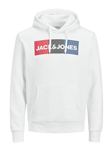 Herren Jack & Jones Corp Logo Sweat Hood Classic Kapuzen Sweatshirt Basic Sweater, Farben:Weiß-2, Größe Pullover:S von JACK & JONES