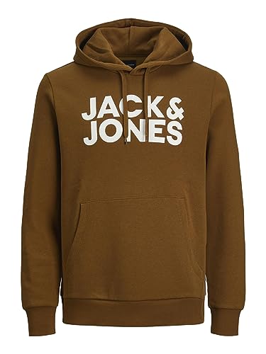 Herren Jack & Jones Corp Logo Sweat Hood Classic Kapuzen Sweatshirt Basic Sweater, Farben:Braun, Größe Pullover:XS von JACK & JONES