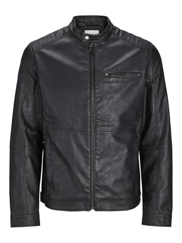 JACK & JONES Male Kunstlederjacke Kunstlederjacke, Farbe:Schwarz, Größe:L von JACK & JONES