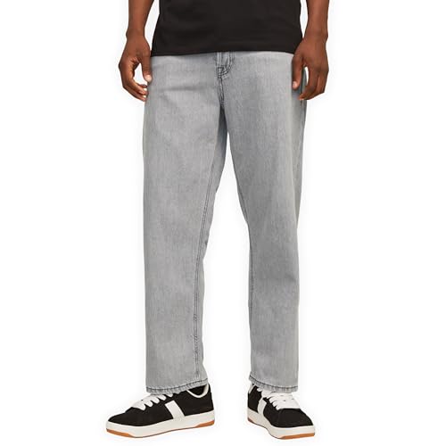 JACK & JONES Jeans Herren Loose Fit – Jeans ohne Stretch aus 100% Baumwolle in Grau, Bequeme Jeanshose mit hoher Taille, Button-Fly, 5-Pocket & Stonewash Look für Freizeit & Streetwear von JACK & JONES