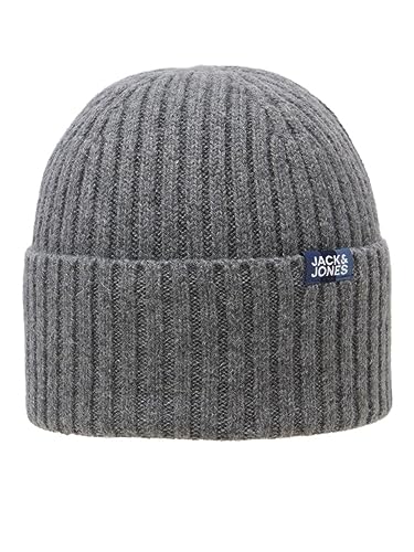 JACK & JONES Herren Beani Mütze JACPRIME WOOL Schwarz Grau Blau 100% Wolle, Größe:One Size, Farbe:Grey Melange WITH LABEL 12195049 von JACK & JONES