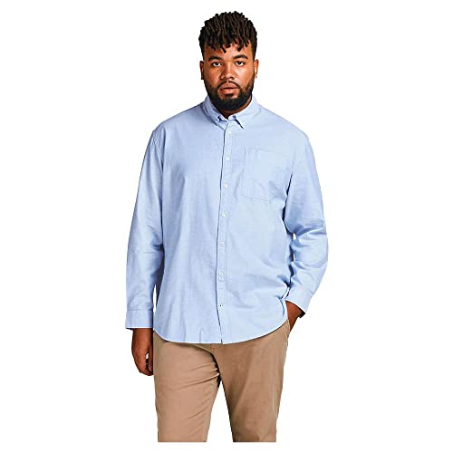 Herren Jack & Jones Einfarbiges Plus Size Hemd | Basic Übergrößen Langarm Shirt | Uni Business JJEOXFORD, Farben:Blau, Größe Hemd:6XL von JACK & JONES
