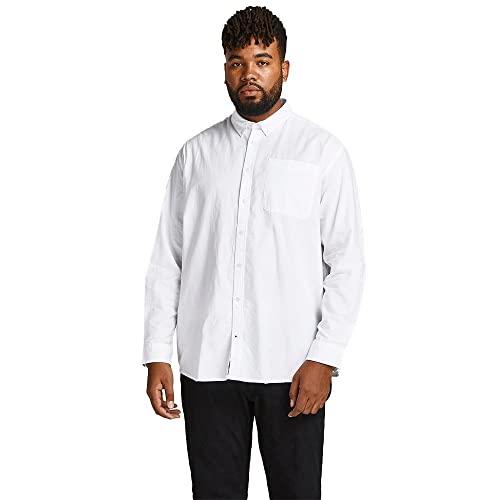 Herren Jack & Jones Einfarbiges Plus Size Hemd | Basic Übergrößen Langarm Shirt | Uni Business JJEOXFORD, Farben:Weiß, Größe Hemd:8XL von JACK & JONES