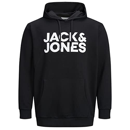 JACK & JONES Herren Hoodie Kapuzenpullover JJECORP Logo - Regular Fit Plussize, Größe:8XL, Farbe:Black Large Print 12163777 von JACK & JONES