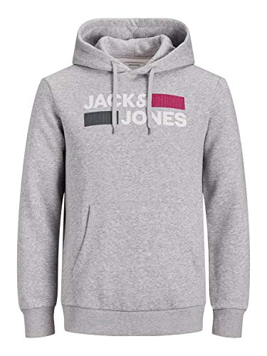JACK & JONES Herren Hoodie Kapuzenpullover JJECORP Logo - Regular Fit Plussize, Größe:8XL, Farbe:Light Grey Melange Large Print 12163777 von JACK & JONES