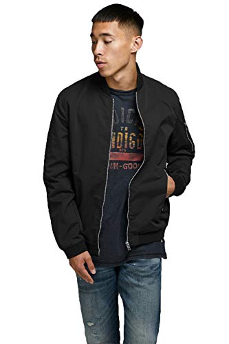 Herren JACK & JONES Leichte Bomber Jacke Plus Size | College Übergangs Blouson | Große Übergrößen JJERUSH, Farben:Schwarz-2, Größe Jacken:XXL von JACK & JONES