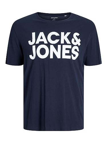 Jack & Jones Herren Logo T-Shirt Plus Size | Rundhals Kurzarm Shirt | Übergrößen Shortsleeve JJECORP, Farben:Navy, Größe:4XL von JACK & JONES