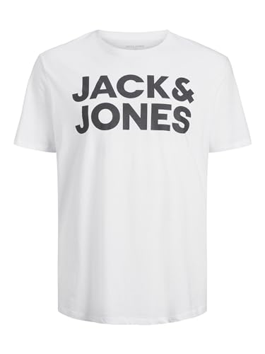 JACK & JONES Herren Rundhals T-Shirt JJECORP Logo - Regular Fit Plussize XXL-8XL, Größe:8XL, Farbe:White Large Print/Black 12158505 von JACK & JONES